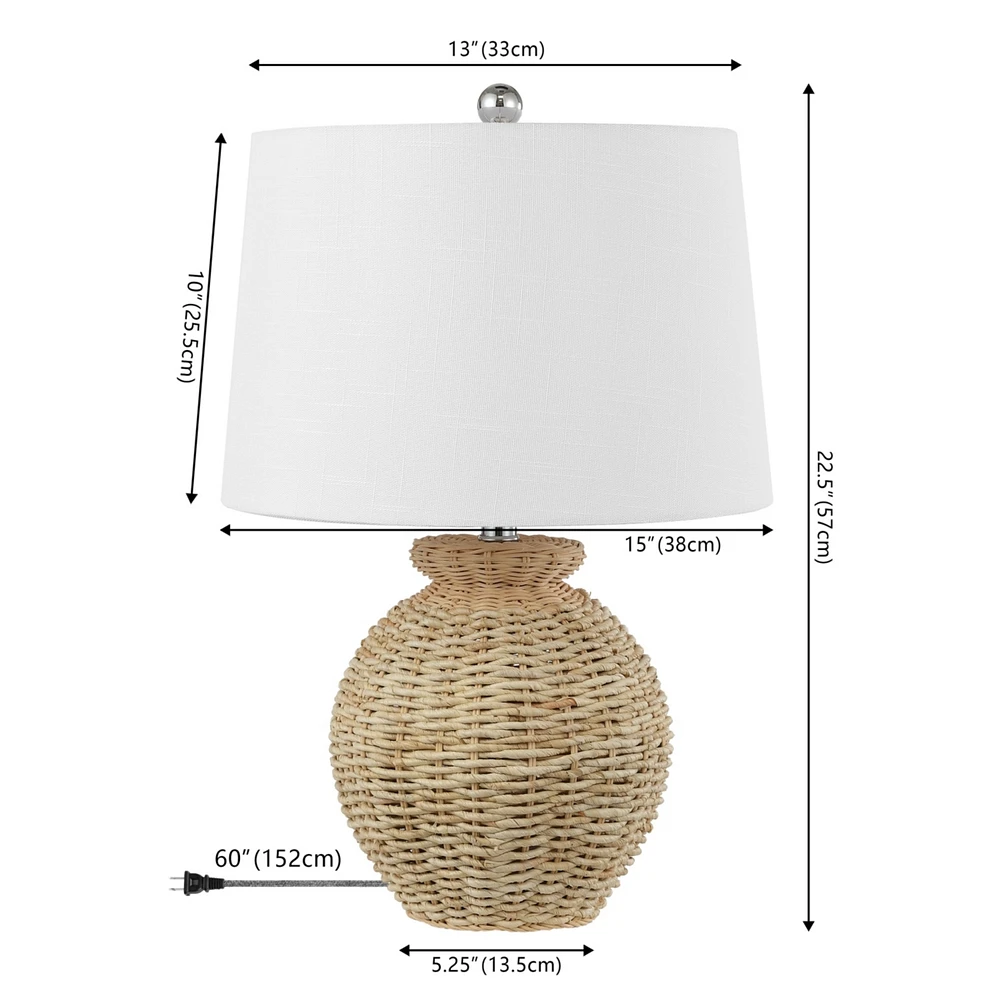 Jonathan Y Nora 22" Rustic Coastal Rattan Globe Led Table Lamps, Brown (Set of 2)