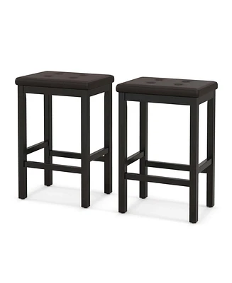 Set of 2 Rubber Wood Bar Stools 24" Counter Height Stool with Padded Seat
