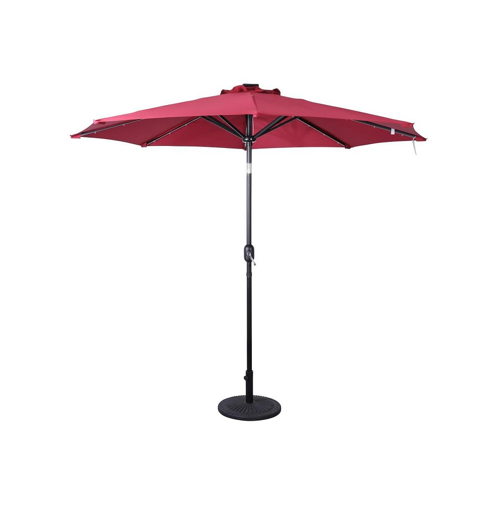 Kinsley 9 Ft Solar Patio Umbrella With Led Lights, Crank Handle And Push Button Tilt