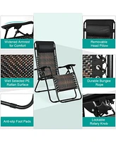 Inolait Sugift Folding Rattan Zero Gravity Lounge Chair with Removable Head Pillow