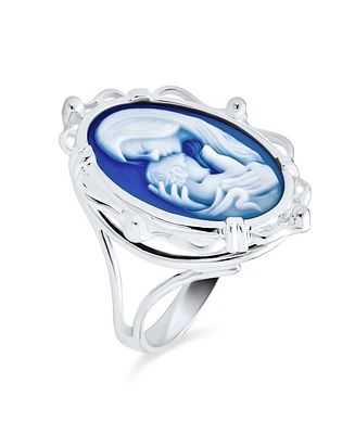 Bling Jewelry Classic Blue White Cameo Silver Ring for Mom - Victorian Lady Design