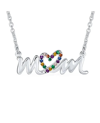 Bling Jewelry Name Style Station Pendant Crystal Heart Rainbow Mom Word Necklace Mother Sterling Silver