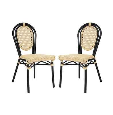 Merrick Lane Toulon Set Of Two Stacking Thonet Bistro Style Chair, Pe Cane Rattan Seat, And Metal Frame For Indoor/Outdoor Use