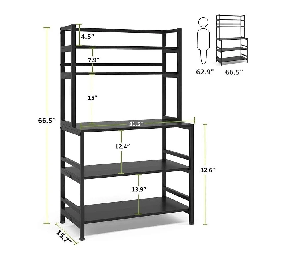 Tribesigns 5-Tier Kitchen Bakers Rack with Hutch, Industrial Microwave Oven Stand, Free Standing Kitchen Utility Cart Storage Shelf Organizer(Black)