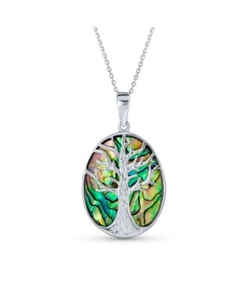 Bling Jewelry Blue Natural Turquoise Large Oval Wishing Tree Family Tree Of Life Pendant Necklace Sterling Silver