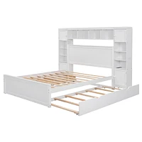 Queen Wooden Bed With All-In-One Cabinet, Shelf And Sockets
