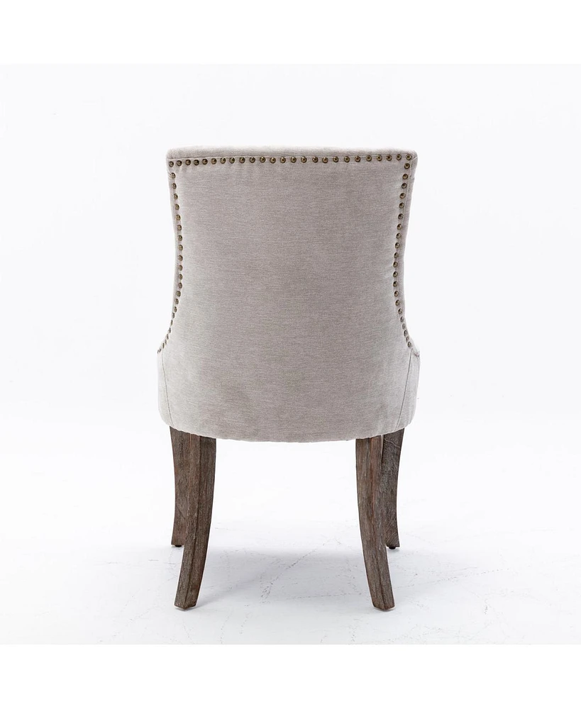Set of 2 Beige Dining Chairs with Fabric and Wood Legs