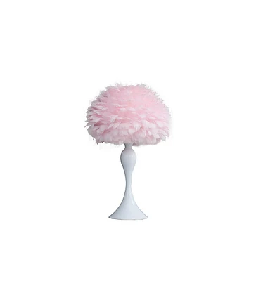 18.25"In Soft Pink Feather Aquina Crisp White Contour Glam Table Lamp