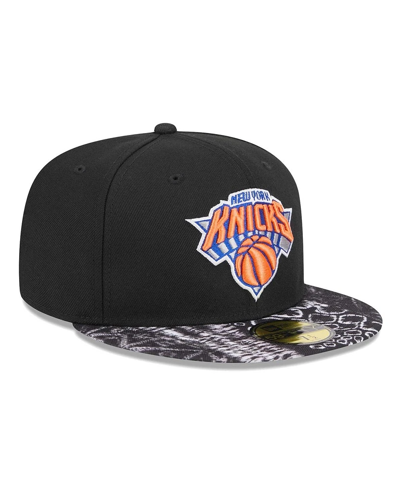 New Era Men's Black York Knicks Coral Reef Visor 59FIFTY Fitted Hat