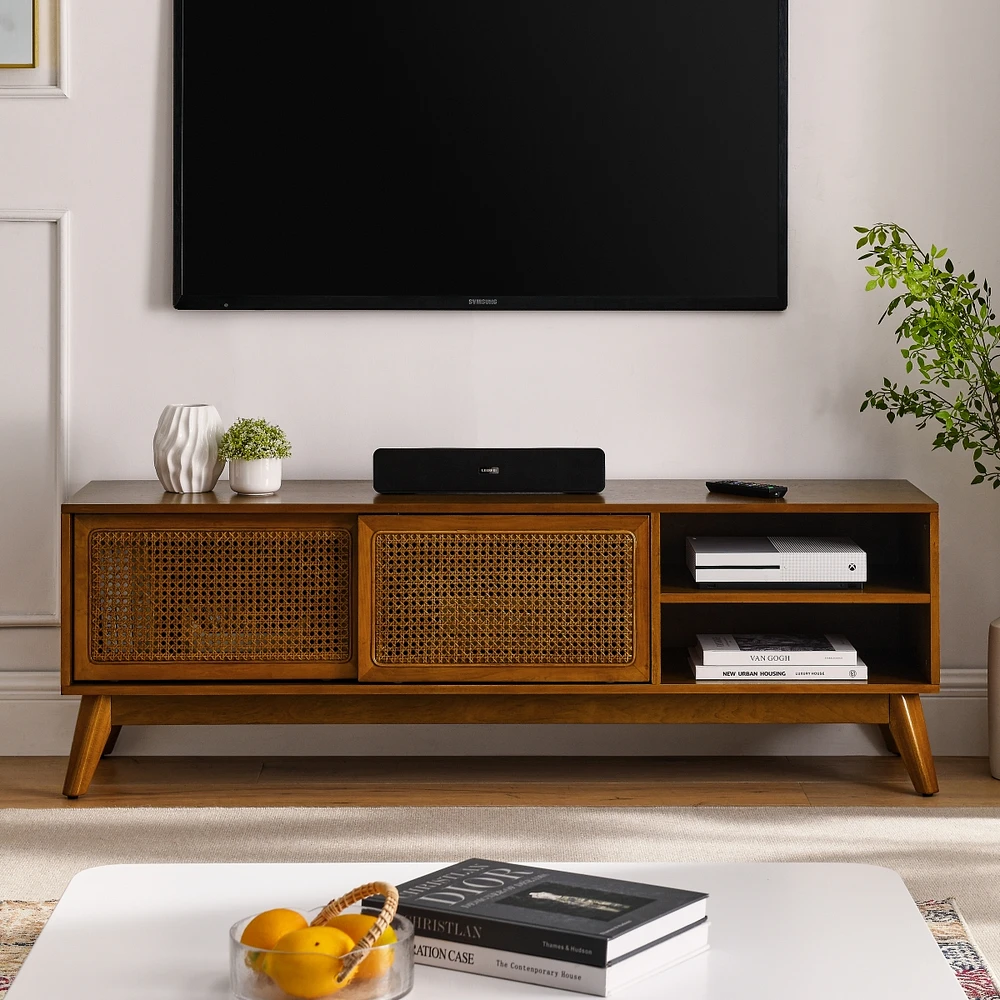 Mid Century Modern Rattan Tv Stand for 65"