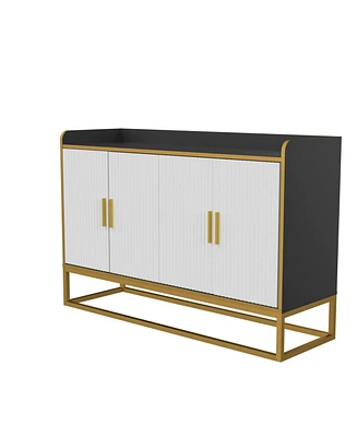 Modern Kitchen Buffet Storage Cabinet Cupboard Gloss With Metal Legs For Living Room Kitchen (Black
