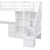 Twin Loft Bed With L-Shaped Desk And Drawers, Cabinet Storage Staircase