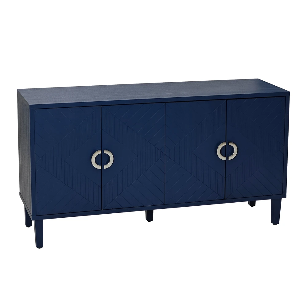 Stylish 4-Door Storage Cabinet with Pine Legs - Navy Blue