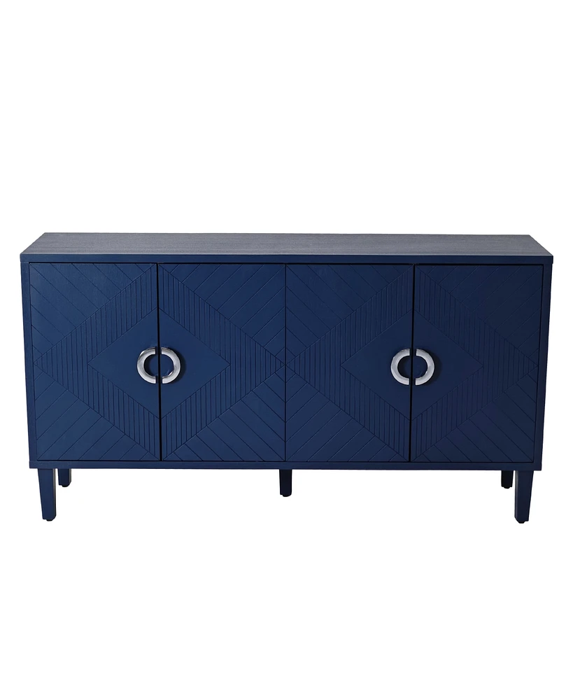 Stylish 4-Door Storage Cabinet with Pine Legs - Navy Blue