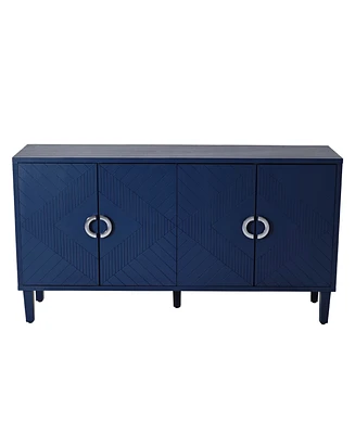 Stylish 4-Door Storage Cabinet with Pine Legs - Navy Blue