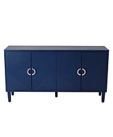Stylish 4-Door Storage Cabinet with Pine Legs - Navy Blue