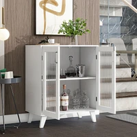 Modern Bathroom Cabinet Storage Organizer With 2 Glass Doors And Adjustable Shelf White