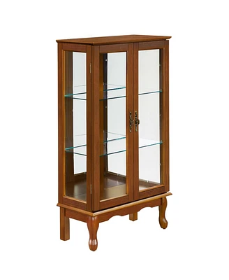 Curio Cabinet Lighted Curio Display Cabinet with Adjustable Shelves and Mirrored Back Panel, Tempered Glass Doors (Oak, 3 Tier), (E26 light bulb not i