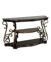 Sofa Table, Glass Table Top, Mdf with Marble Paper Middle Shelf, Powder Coat Finish Metal Legs