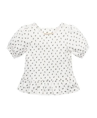 Hope & Henry Girls Bubble Sleeve Knit Peplum Top