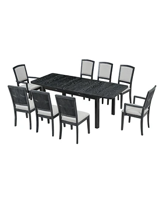 9-Piece Rustic Dining Set with Extendable Table