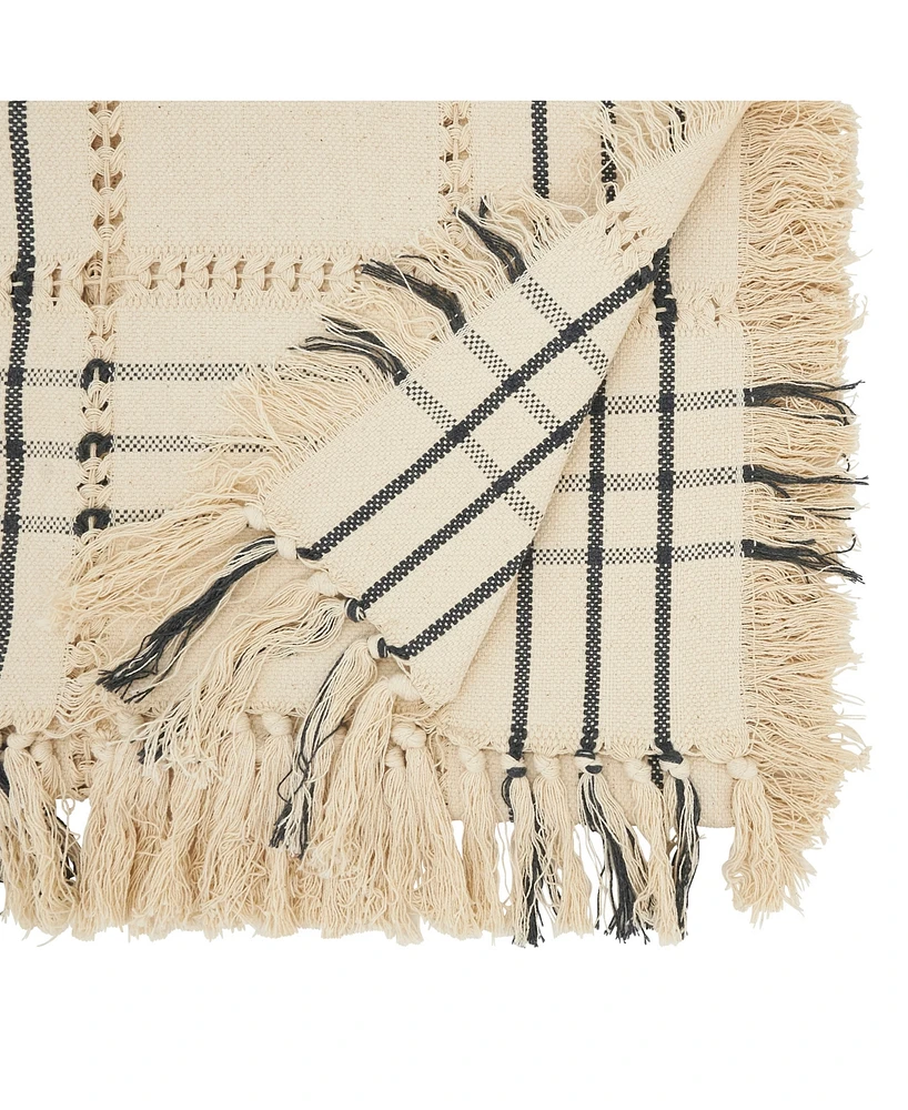 Saro Lifestyle Plaid Hemstitch Table Runner, with Fringe, 16"x72"