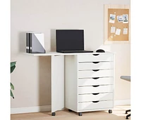 Rolling Cabinet with Desk Moss White Solid Wood Pine