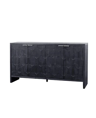 Streamdale Furniture Farmhouse Style 4-Door Storage Cabinet in Distressed Black