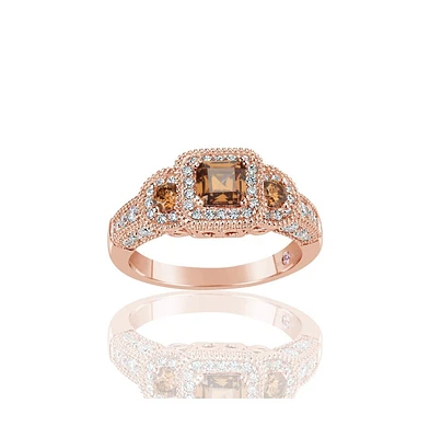 Suzy Levian New York Sterling Silver Cubic Zirconia Asscher Cut Brown Engagement Ring