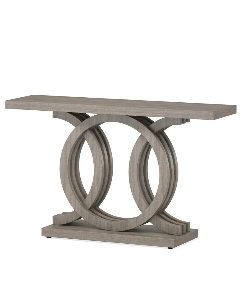 Tribesigns 55 inches Console Table with Geometric Base, Farmhouse Hallway Table, Wooden Entryway Vintage Sofa Unique Long Accent f