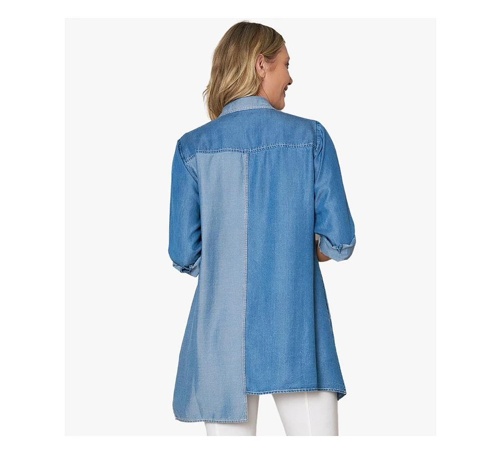 Stella Carakasi Women's Asymmetrical Denim Button-Front Shirt Top Crossroads Tunic