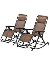 Outsunny Set of 2 Rocking Zero Gravity Lounge Chairs, Folding,