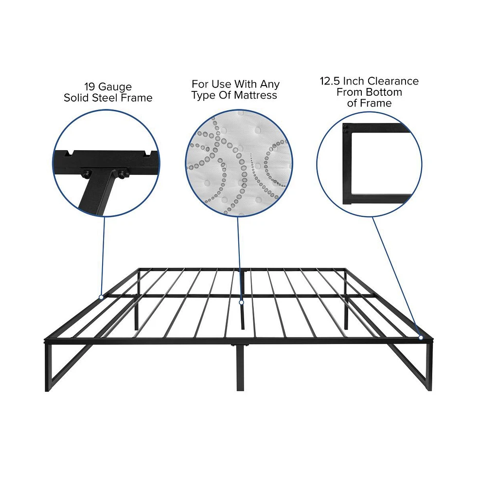 Merrick Lane Varallo 14 Inch Steel Bed Frame With Steel Slat Support For Any Mattress (No Box Spring Required