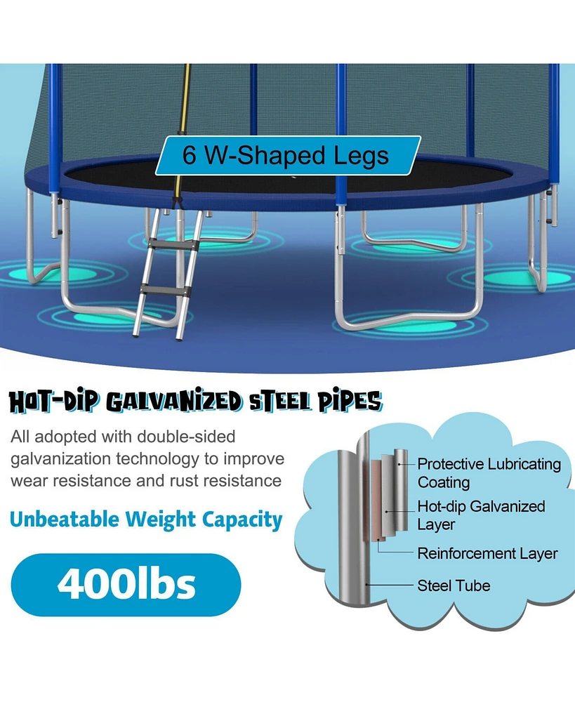 15 Feet Outdoor Recreational Trampoline with Enclosure Net