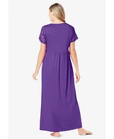 Amoureuse Women's Plus Long Lace Top Stretch Knit Gown