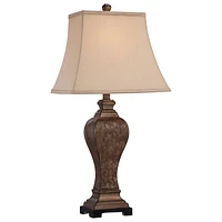 Edgar Farmhouse Country Rustic Traditional Table Lamp with Table Top Dimmer 29" Tall Bronze Taupe Rectangle Shade for Living Room Bedroom House B