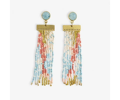 Lilah Semi-Precious Stone Post With Organic Shapes Beaded Fringe Earrings