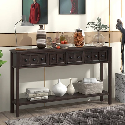 60" Rustic Console Table with Drawers & Shelf