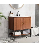 31" Bathroom Vanity Sink Combo Wooden Bathroom Storage Cabinet with Doors