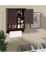 Bathroom Wall Mounted Medicine Cabinet with Louvered Doors & Towel Bar