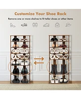 Patented 7-Tier Double Rows Shoe Rack Vertical Wooden Storage Organizer Rustic