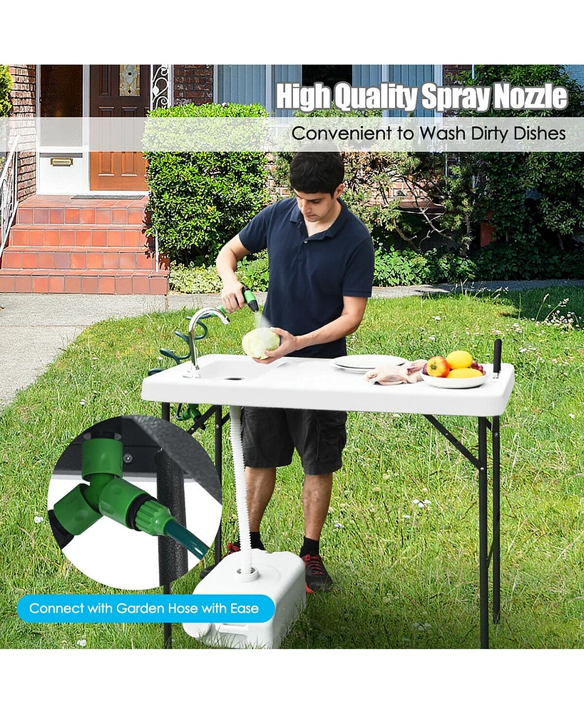Costway Folding Fish Table Hunting Clean Cutting Camping Sink Faucet