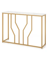 44" Gold Console Table with Faux Marble Tabletop Golden Metal Frame for Entrance