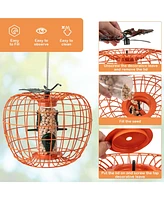 Squirrel-Proof Pumpkin Bird Feeder with Cage 4 Metal Ports 4 Perches Drainage Hole