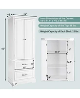 62'' Tall Bathroom Freestanding Floor Storage Cabinet with 2 Doors Shelves Drawers