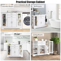 Buffet Storage Cabinet Console Cupboard W/Glass Door Drawers