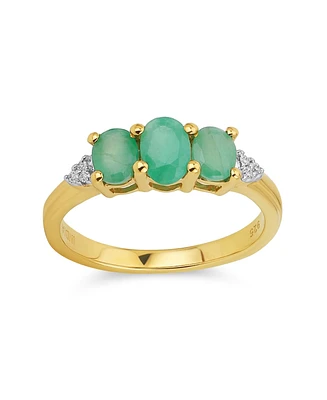Bling Jewelry Natural Green Emerald 3 Oval Stone Trinity Ring Gold Plated .925 Silver