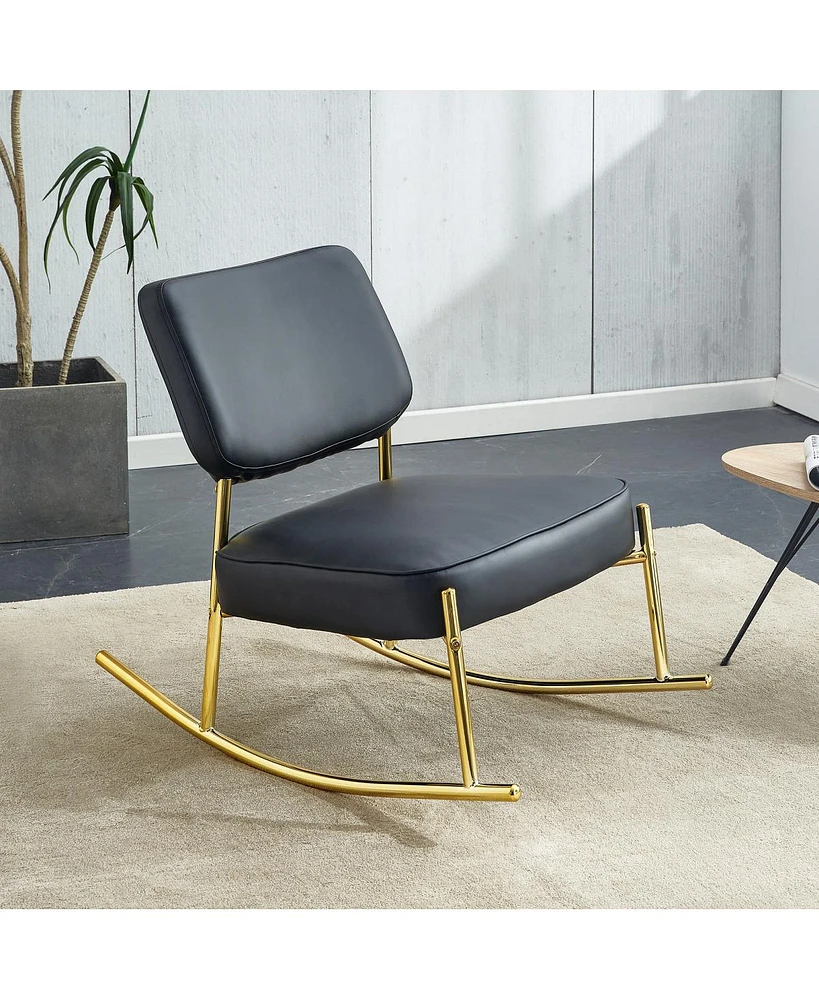 Pu Rocking Chair with Cushioned Seat and Gold Legs