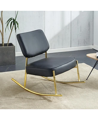 Pu Rocking Chair with Cushioned Seat and Gold Legs