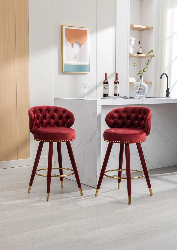 Set of 2 Solid Wood Counter Height Bar Stools
